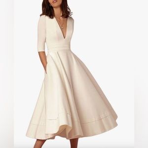 YMING Women 3/4 Sleeve Vintage Elegant Maxi Dress White